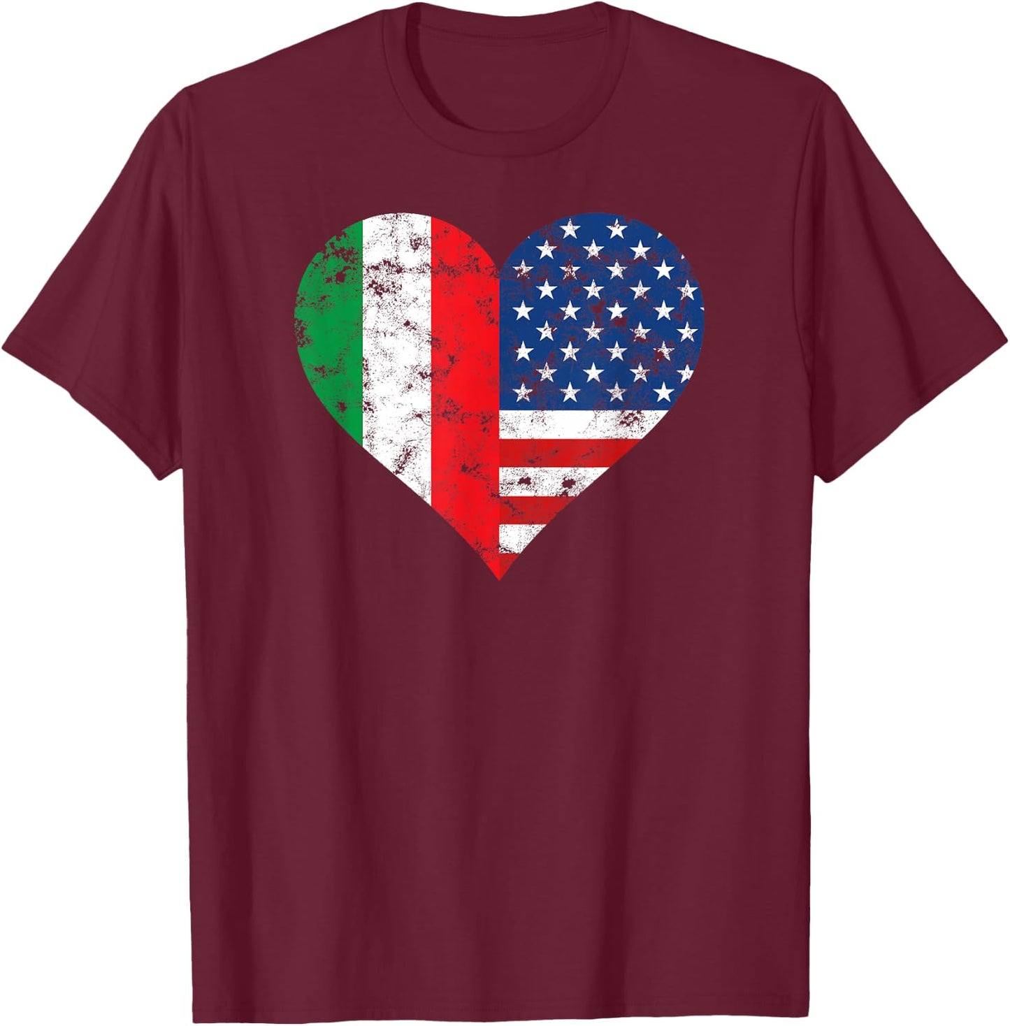 Italy USA Heart Flag for Italian Americans T-Shirt - T-Shirt | Maroon