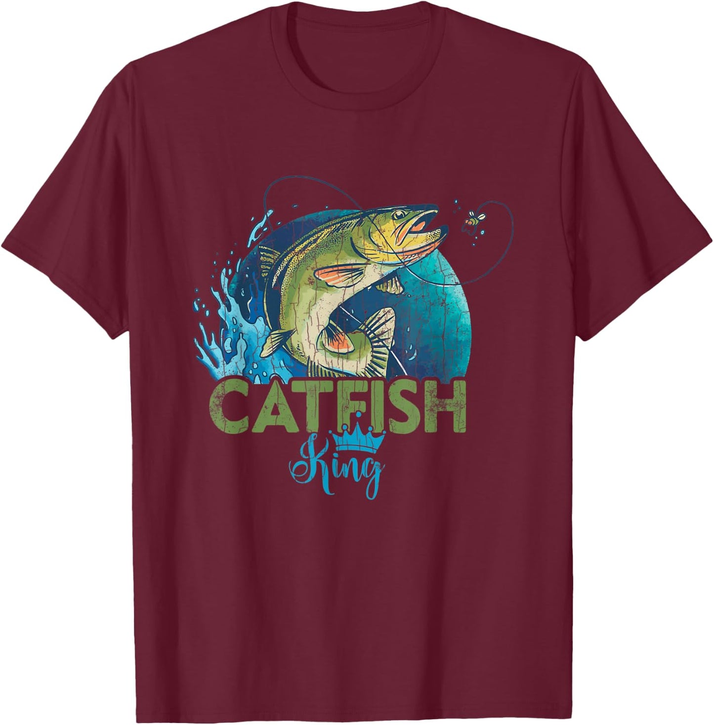 Catfish King Funny Fishing Lover Catfishing Graphic T-Shirt - T-Shirt | Maroon