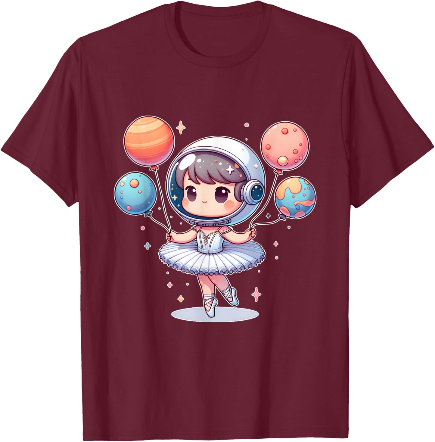 Cute ballerina girl space astronaut funny space ballons T-Shirt - T-Shirt | Maroon