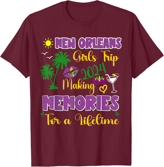 New Orleans Girls Trip 2024 Women Vacation Mardi Gras Party T-Shirt - T-Shirt | Maroon