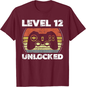 Level 12 Unlocked Funny Video Gamer 12th Birthday T-Shirt - T-Shirt | Maroon
