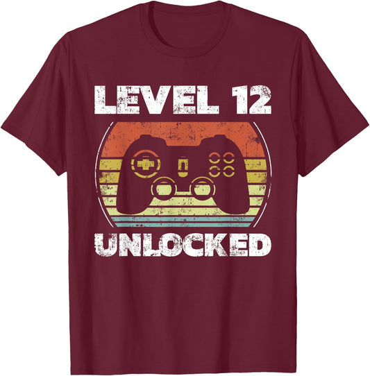 Level 12 Unlocked Funny Video Gamer 12th Birthday T-Shirt - T-Shirt | Maroon