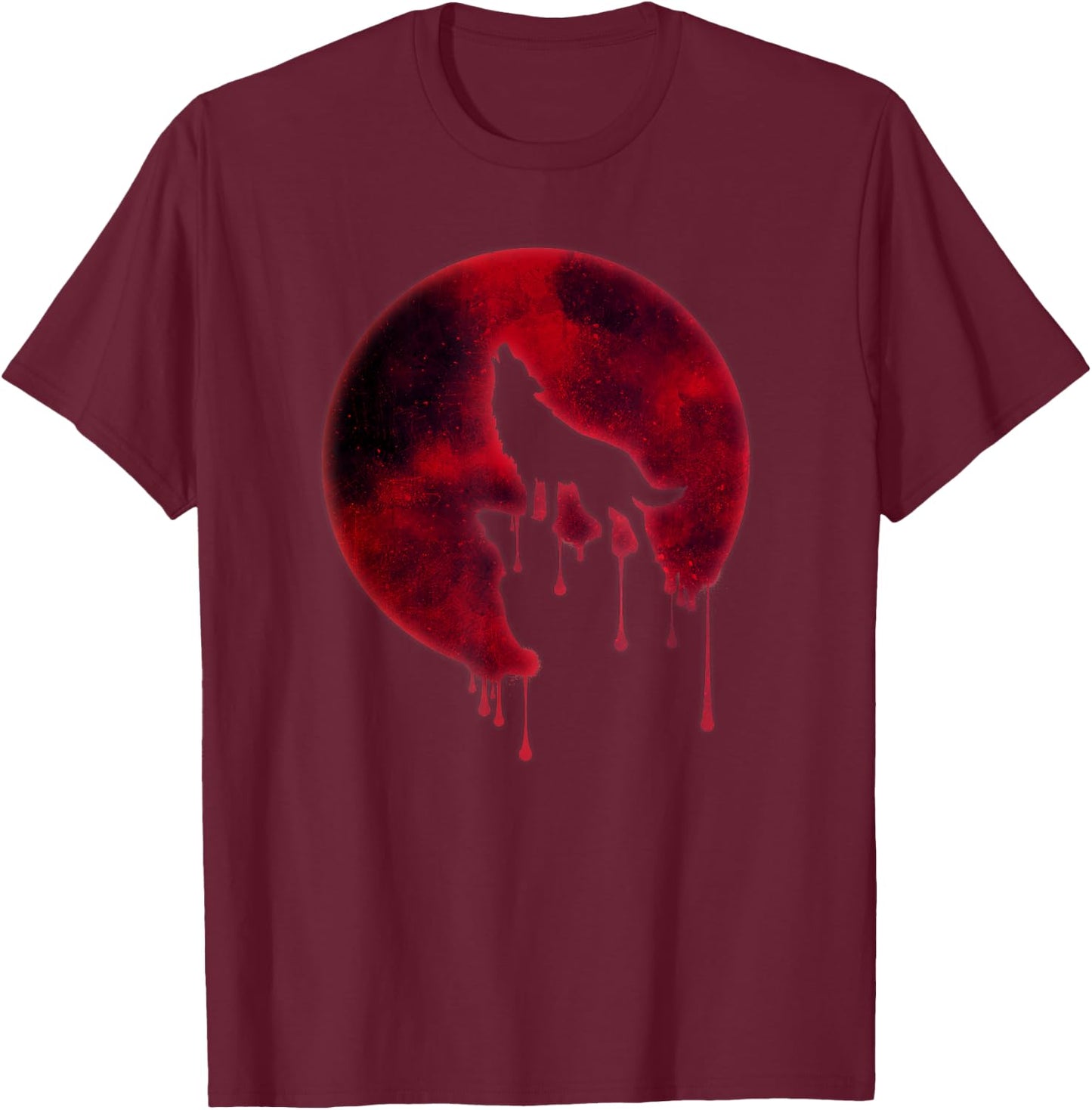 Full Moon Howling Wolf Galaxy Blood Moon Eclipse T-Shirt - T-Shirt | Maroon