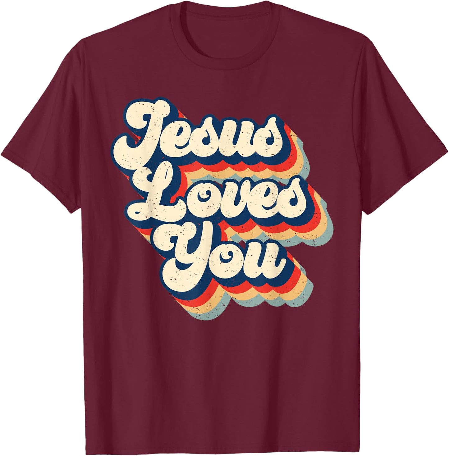 Jesus Loves Retro Vintage Christian Faith Hippie T-Shirt - T-Shirt | Maroon