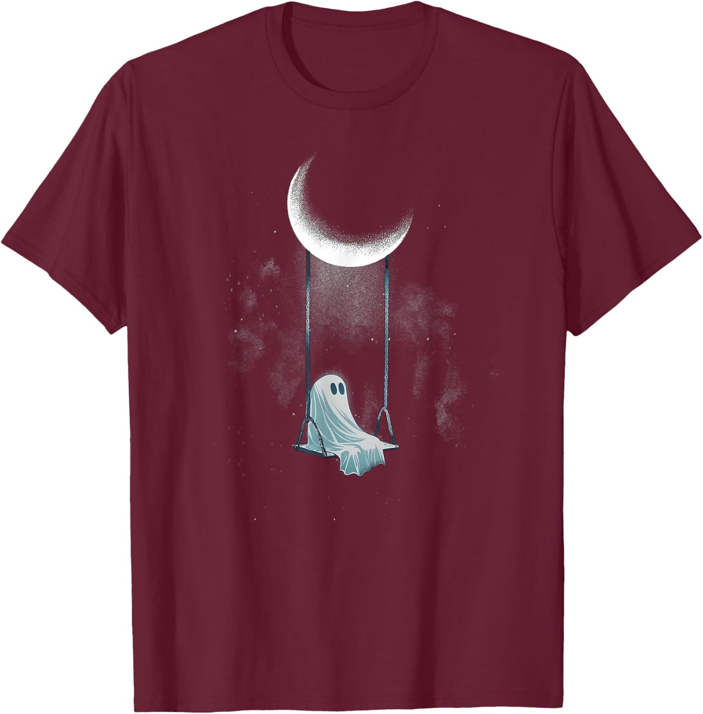 Spooky Ghost Swing Under Moon Lazy Halloween Costume Gothic T-Shirt - T-Shirt | Maroon