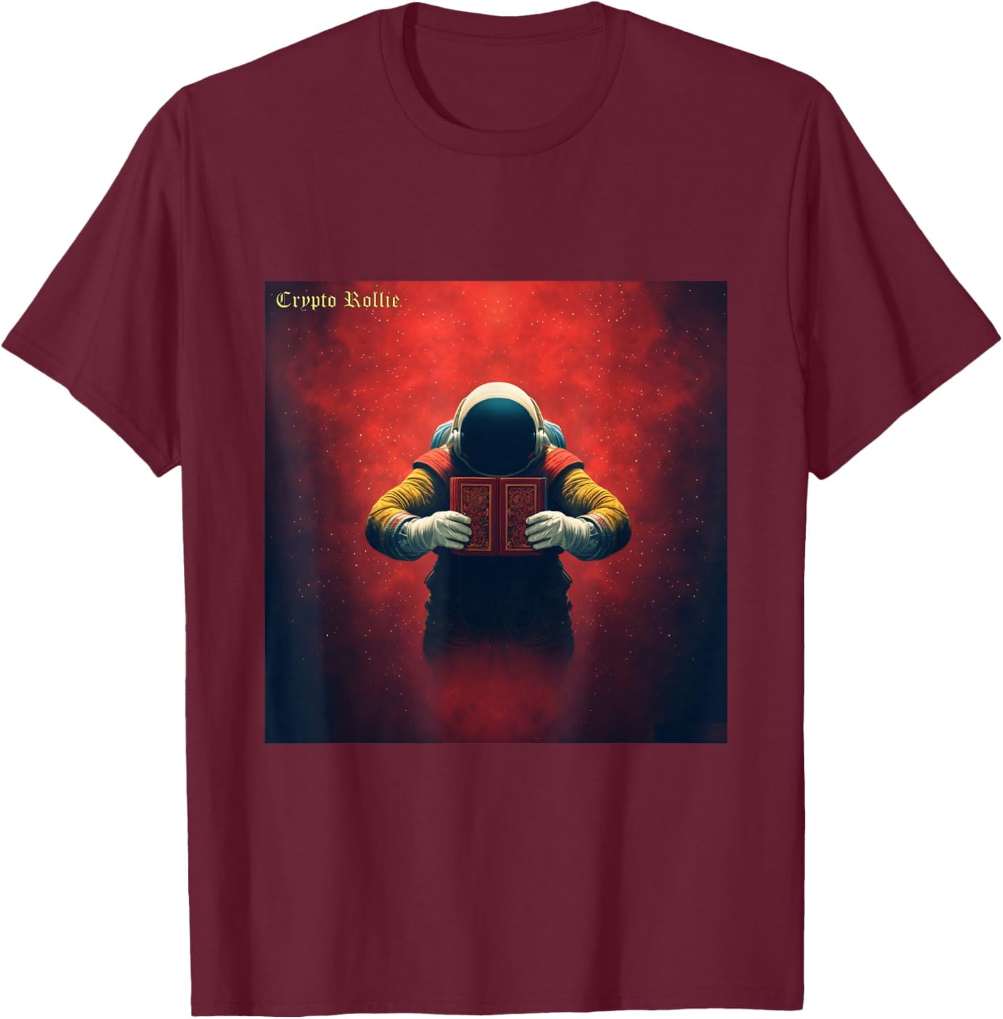 Red Astronaut Reading in Space T-Shirt - T-Shirt | Maroon