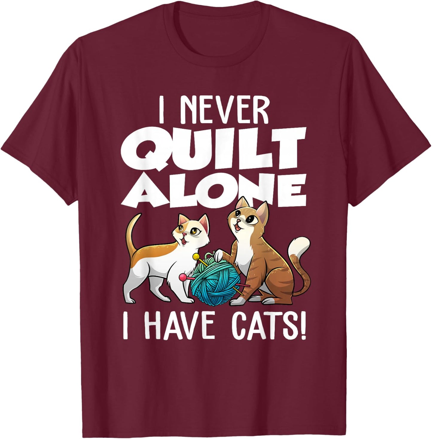 Cute Sewing Needleworking Animal Pun Humor Designs Funny Quilting Gift Cat Quilt Pet Lover Quilter Black T-Shirt - T-Shirt | Maroon