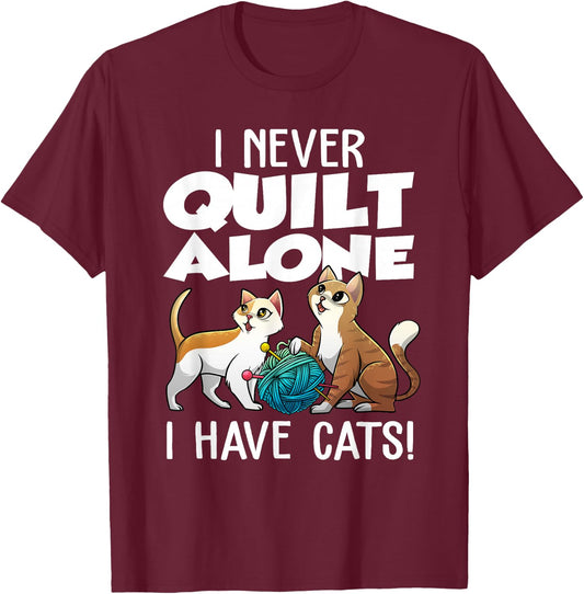 Cute Sewing Needleworking Animal Pun Humor Designs Funny Quilting Gift Cat Quilt Pet Lover Quilter Black T-Shirt - T-Shirt | Maroon