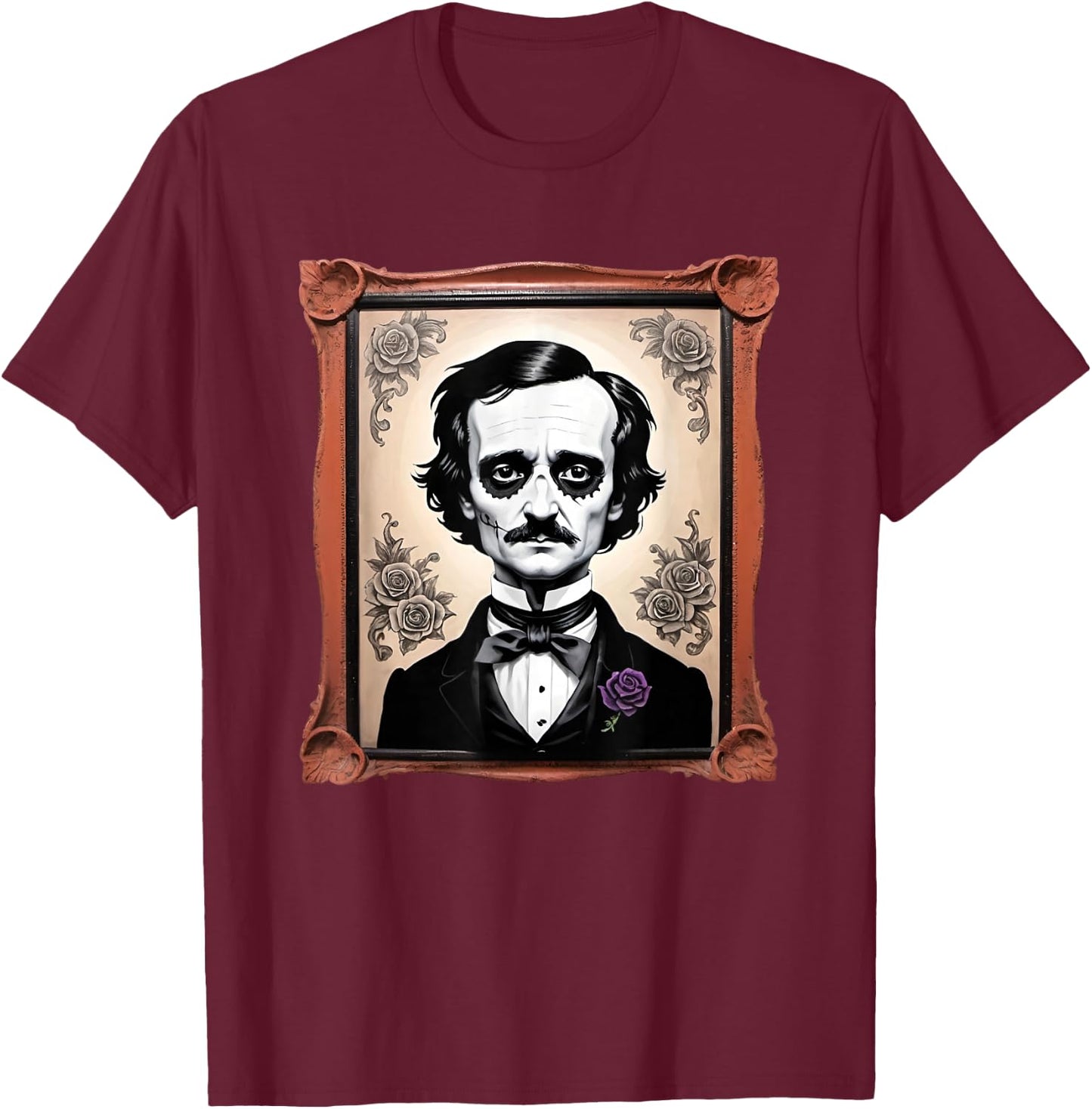 Edgar Allen Poe Day of The Dead Face paint Portrait T-Shirt - T-Shirt | Maroon