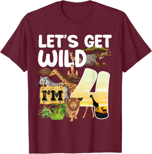 4 Year Old Zoo Birthday Safari Jungle Animal 4th B-Day T-Shirt - T-Shirt | Maroon