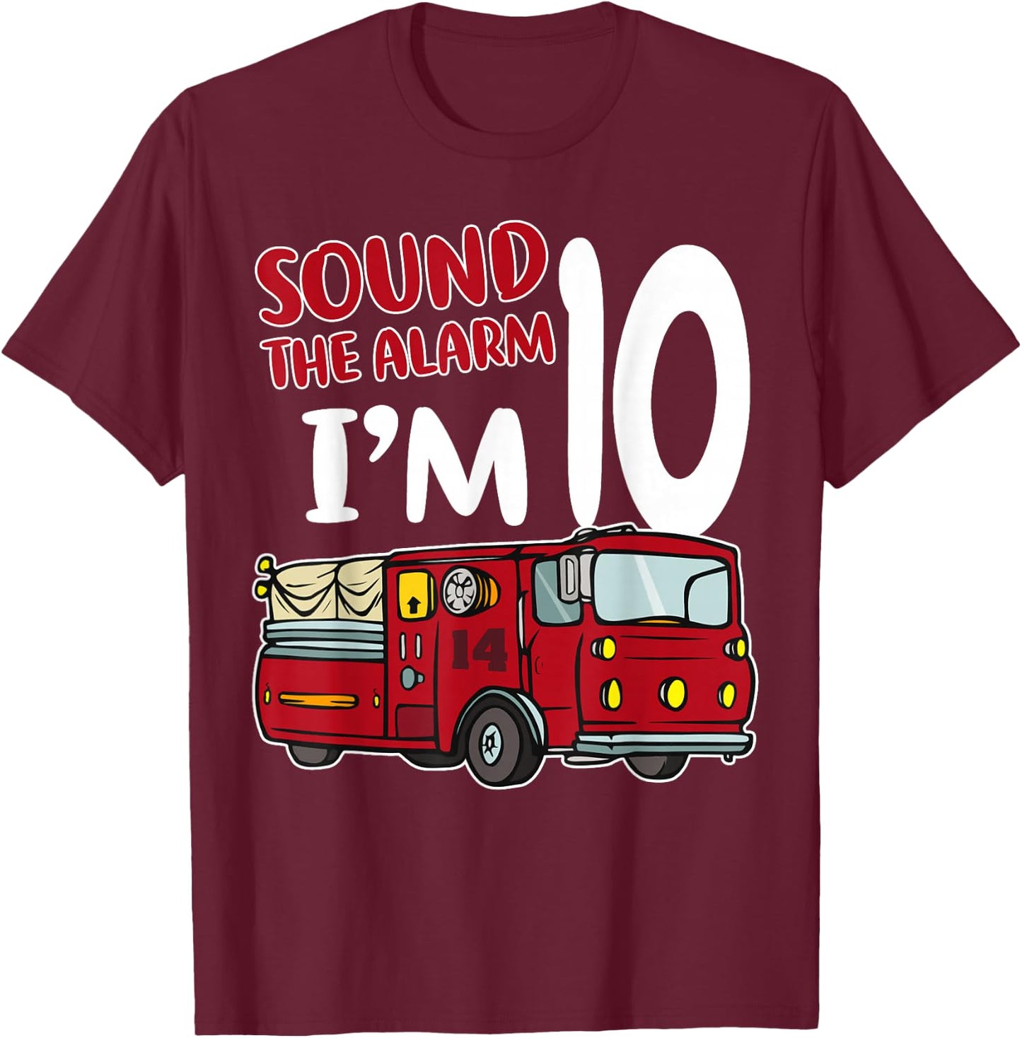 Fire Truck 10th Birthday Fireman Firefighter 10 Year Old T-Shirt - T-Shirt | Maroon