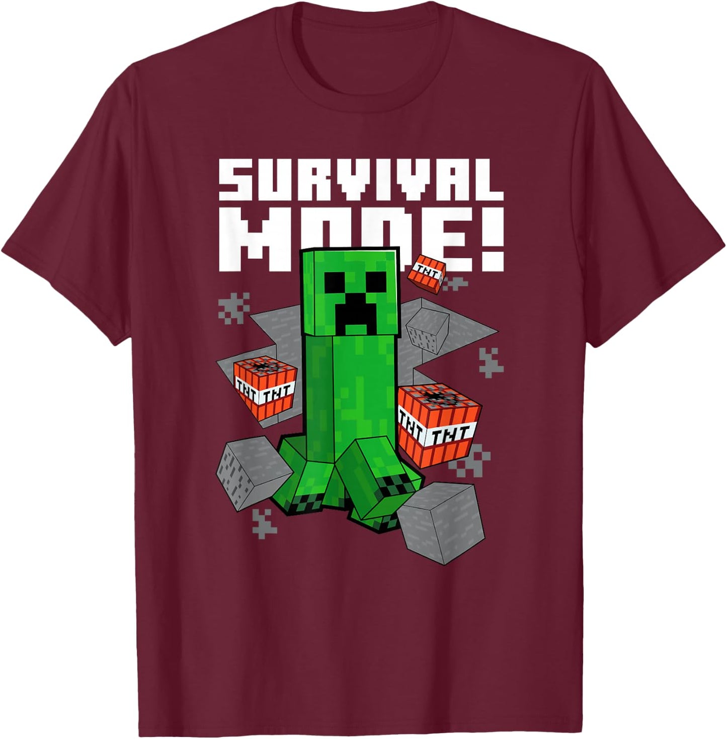 Minecraft Survival Mode Creeper Explosion T-Shirt - T-Shirt | Maroon
