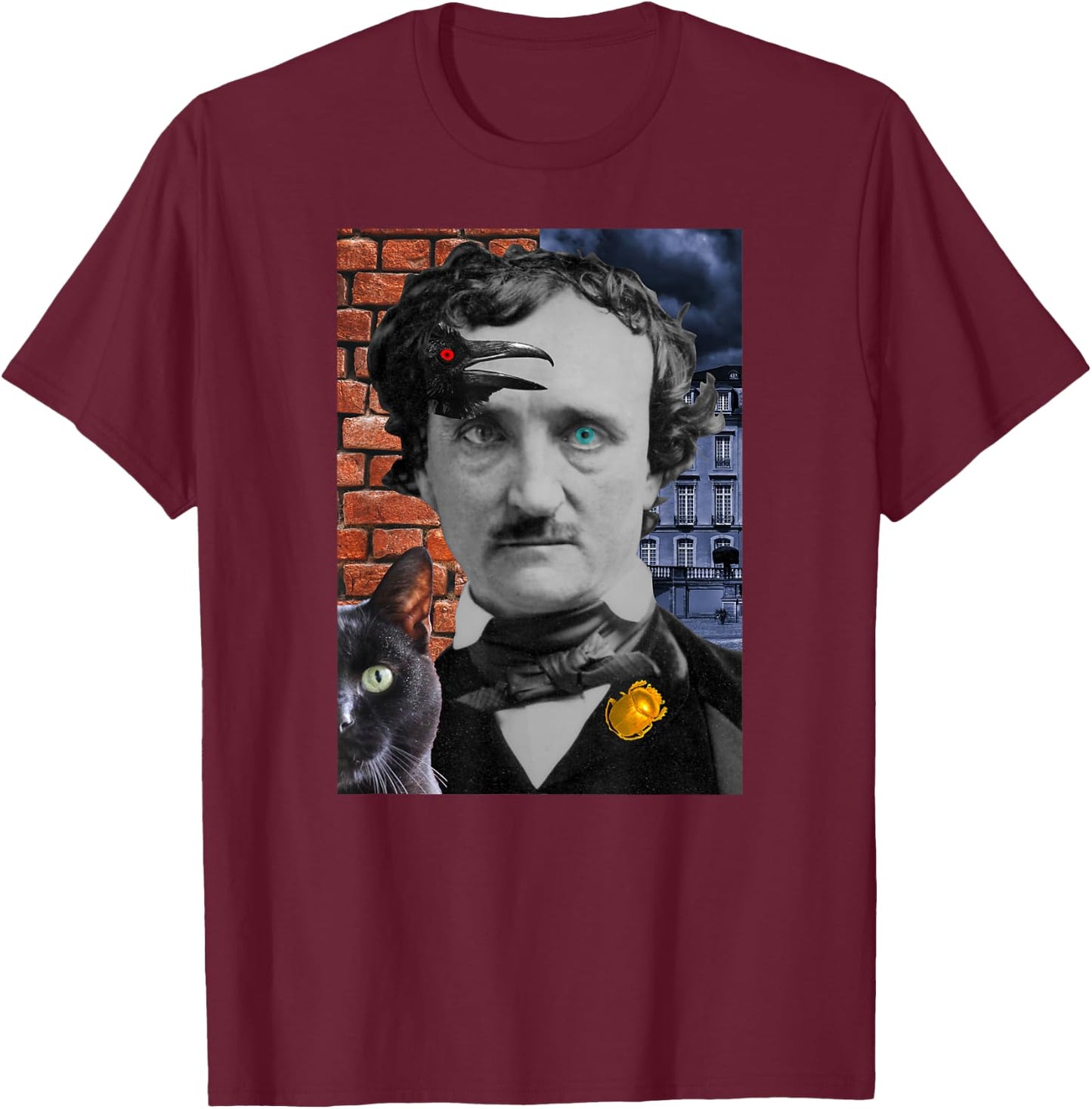 Edgar Allan Poe 6-Tales : The Raven, Gold-Bug, 4 more T-Shirt - T-Shirt | Maroon