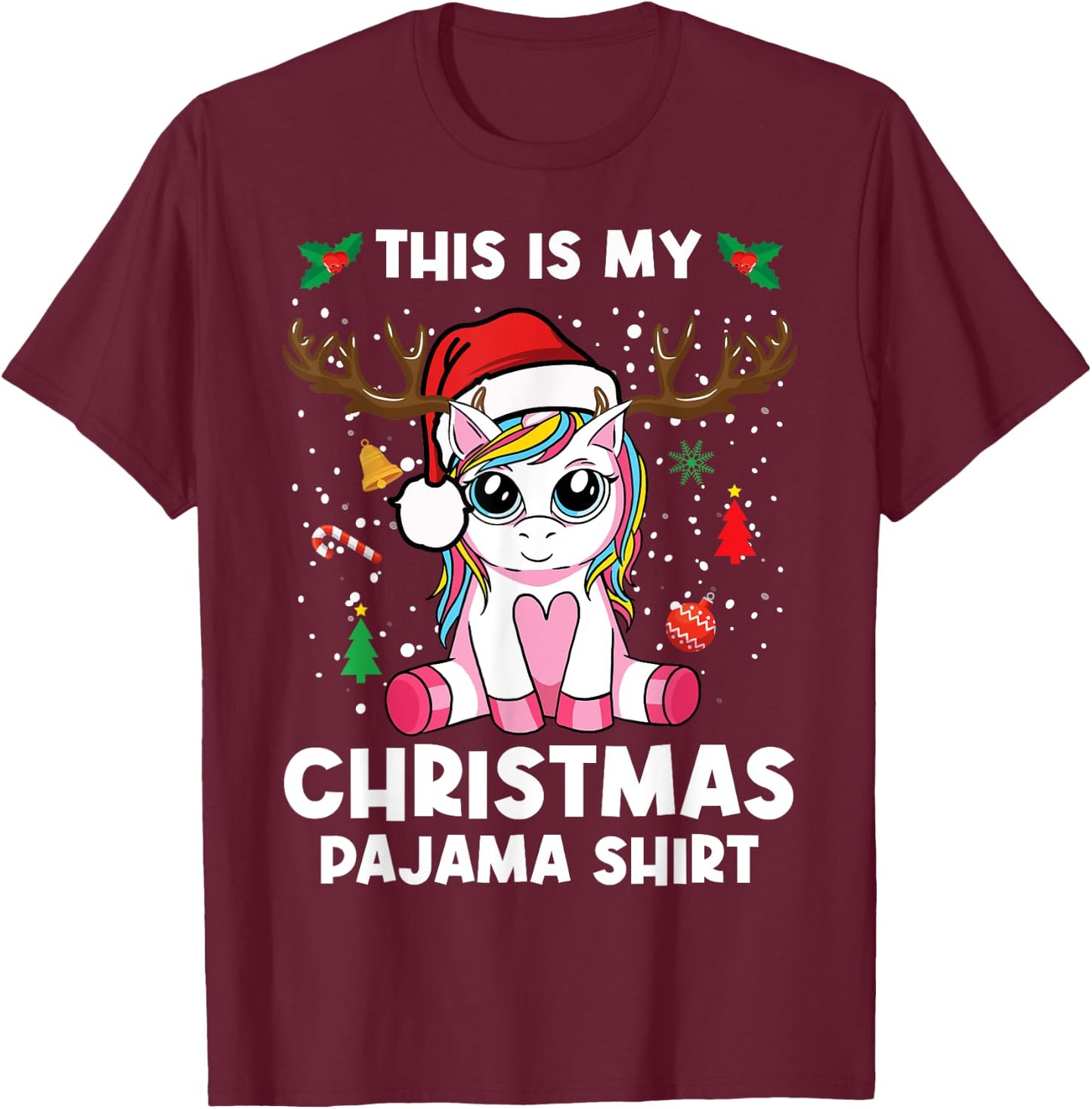 This Is My Christmas Pajama Shirt Girls Unicorn Christmas T-Shirt - T-Shirt | Maroon