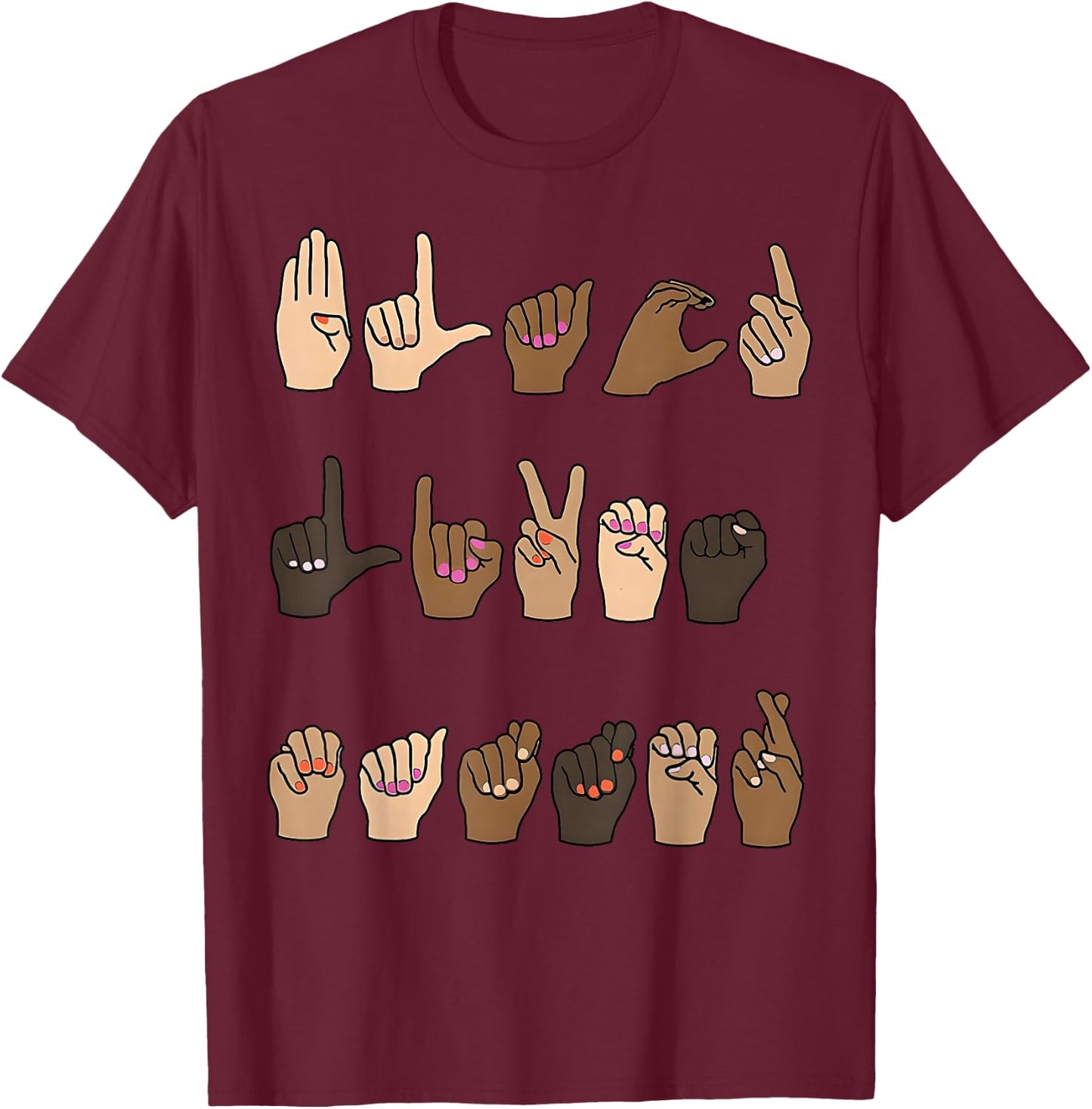 Black Lives Matter ASL Sign Language Hand Signs Deaf & Mute T-Shirt - T-Shirt | Maroon