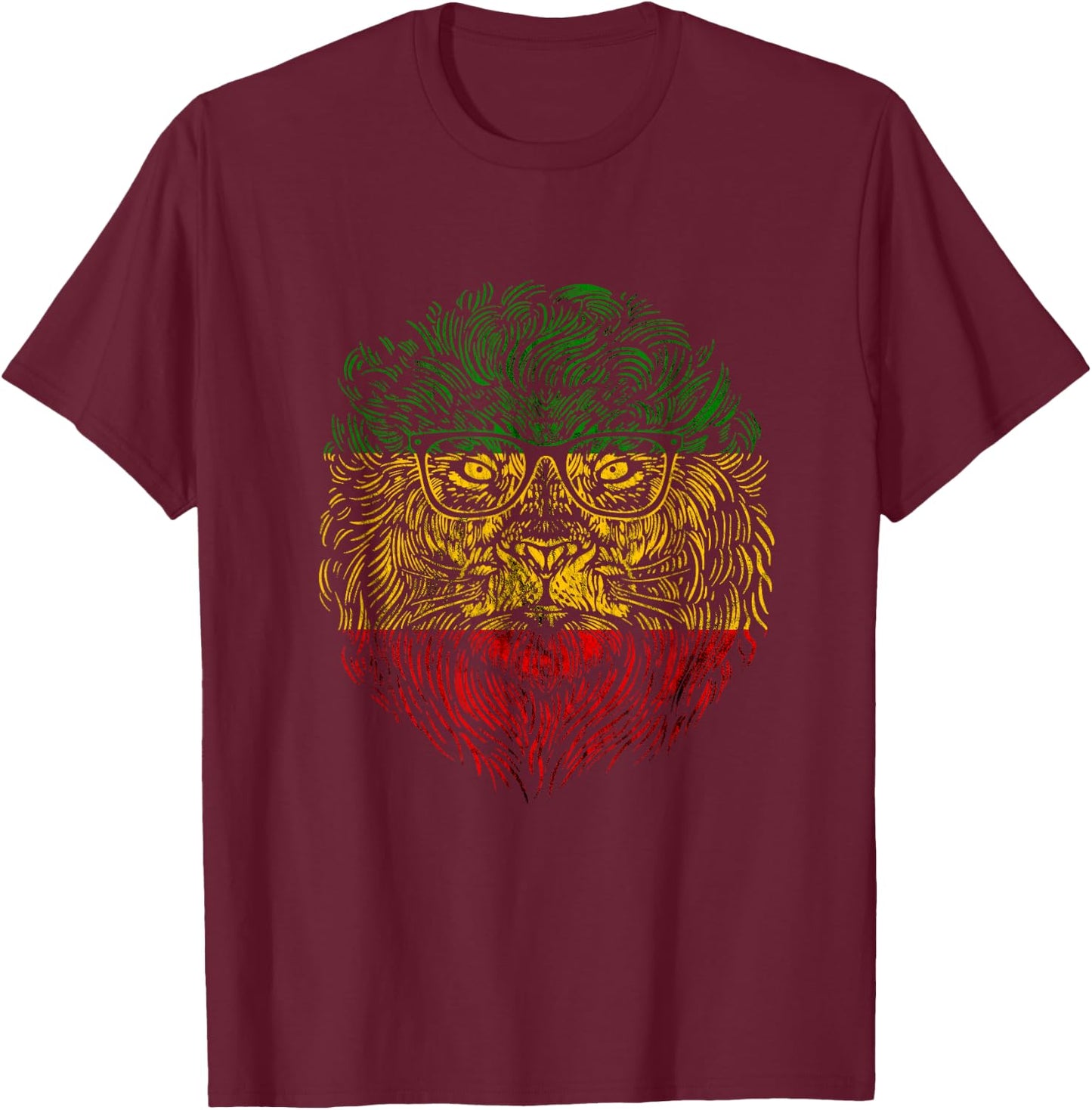 Regga Lion Of Judah Rasta Jamaica Etophian Lion Rastafarian T-Shirt - T-Shirt | Maroon