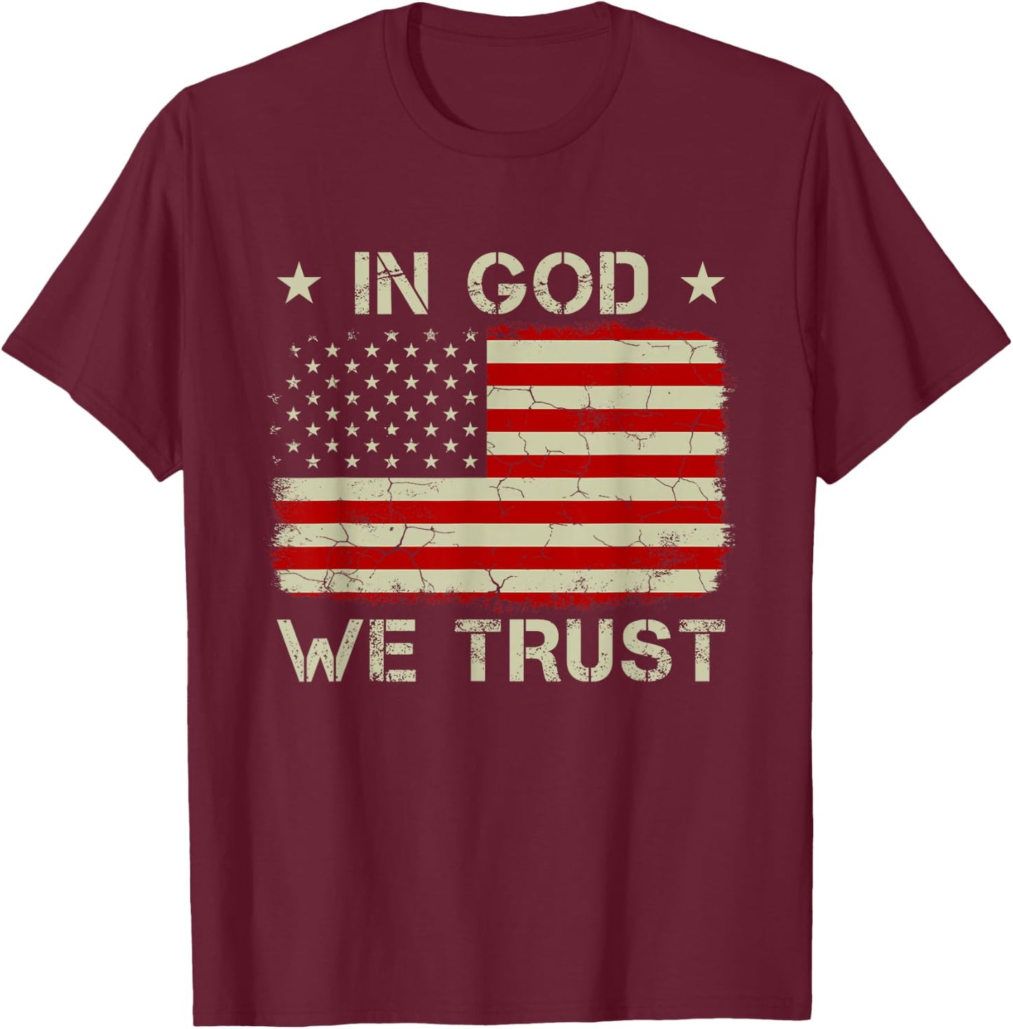Vintage Old American Flag In God We Trust Christian T-Shirt - T-Shirt | Maroon