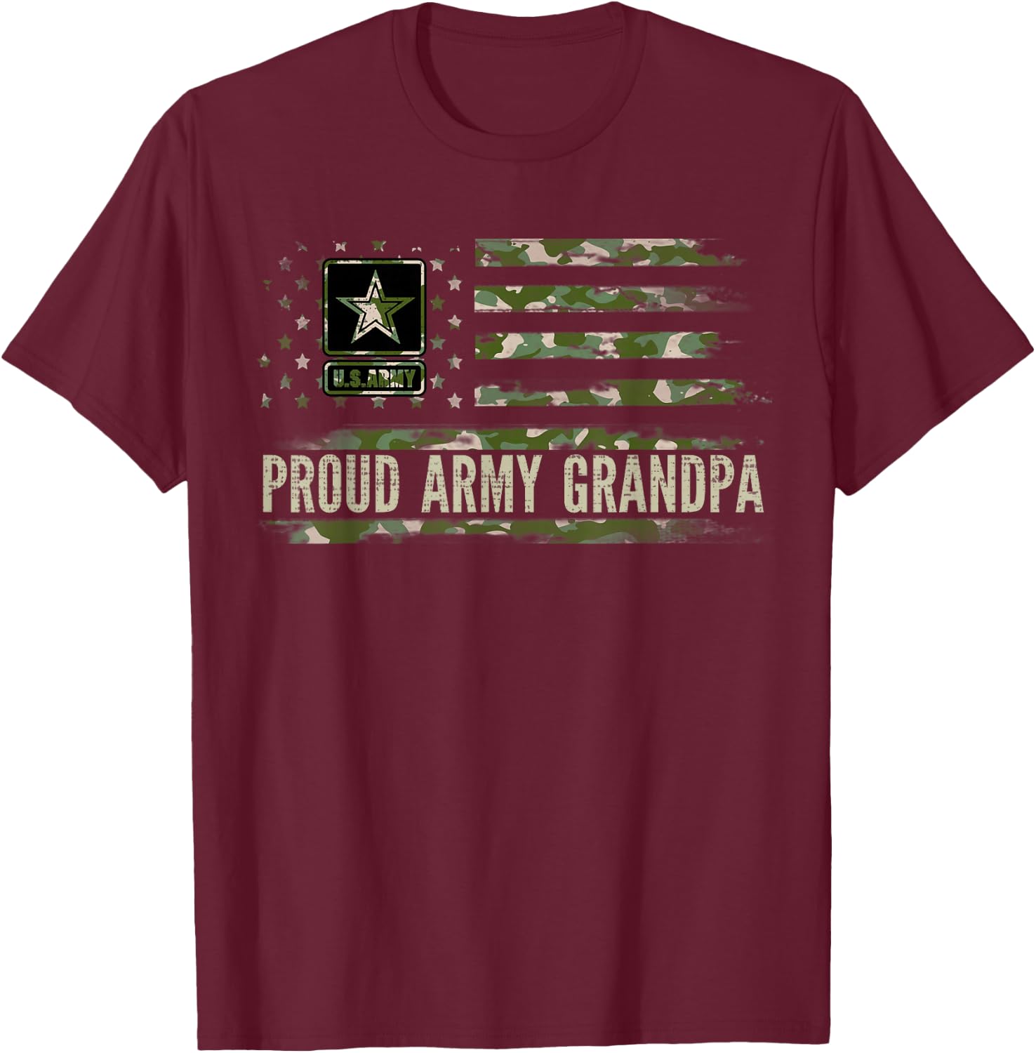 Vintage Proud Army Grandpa Camo American Flag Veteran Gift T-Shirt - T-Shirt | Maroon