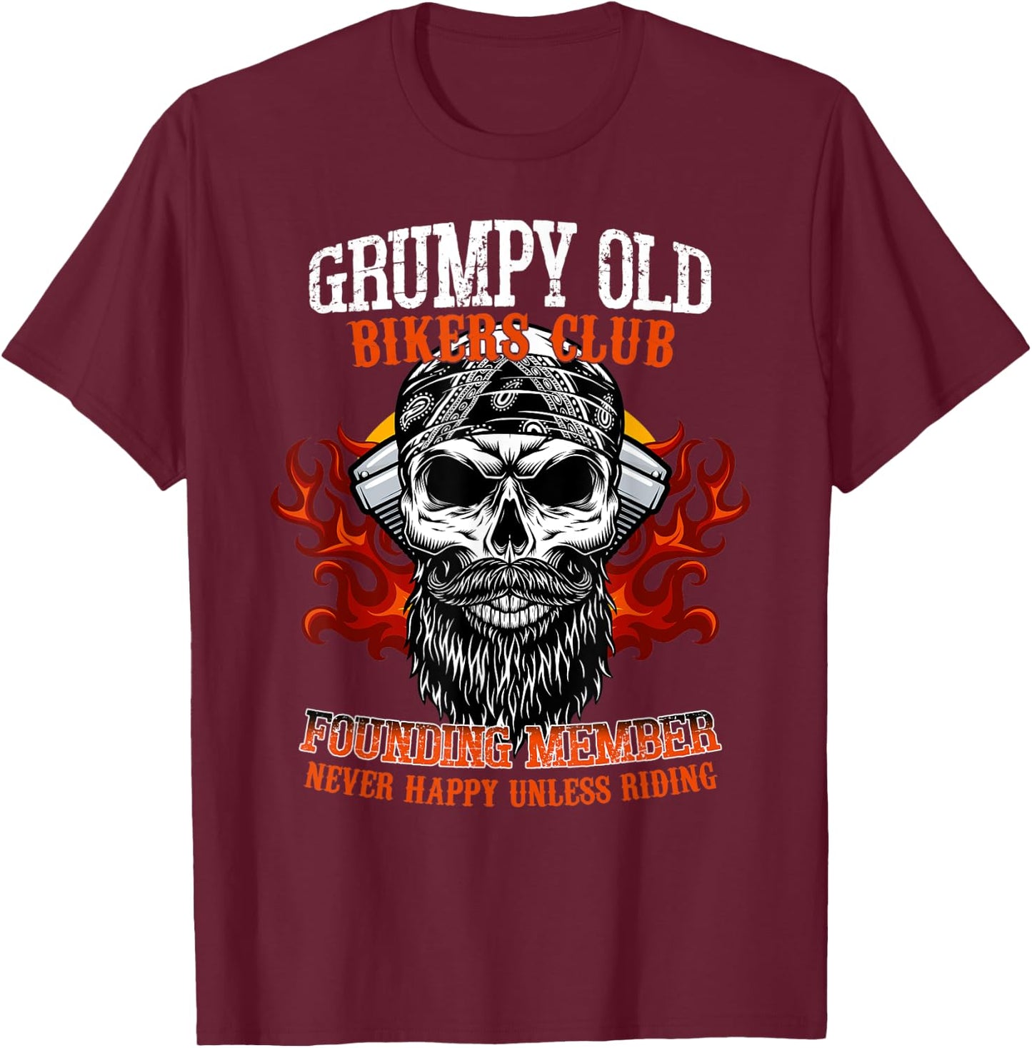 Grumpy Old Bikers Club Founding Member Motorcycle Riders T-Shirt - T-Shirt | Maroon