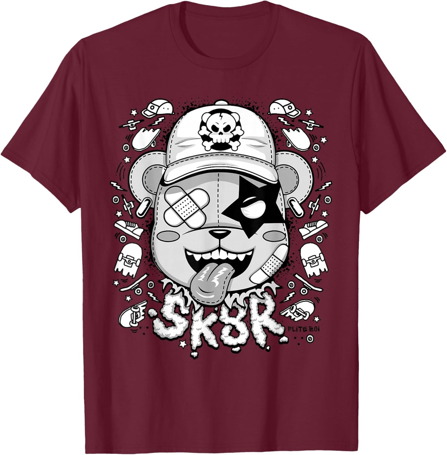 Urban - Graffiti Puppy Skater Sk8r Graphic T-Shirt - T-Shirt | Maroon