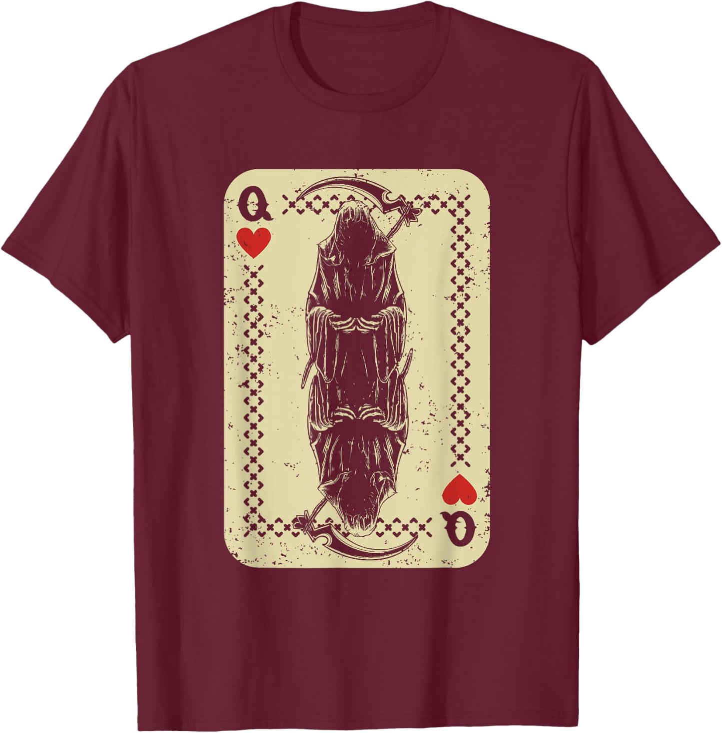 Santa Muerte Calavera Mexico Skeleton Poker Card Death Queen T-Shirt - T-Shirt | Maroon