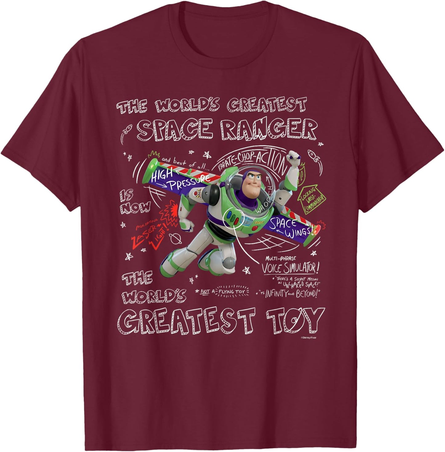 Disney Pixar Toy Story Buzz Lightyear The World's Greatest T-Shirt - T-Shirt | Maroon