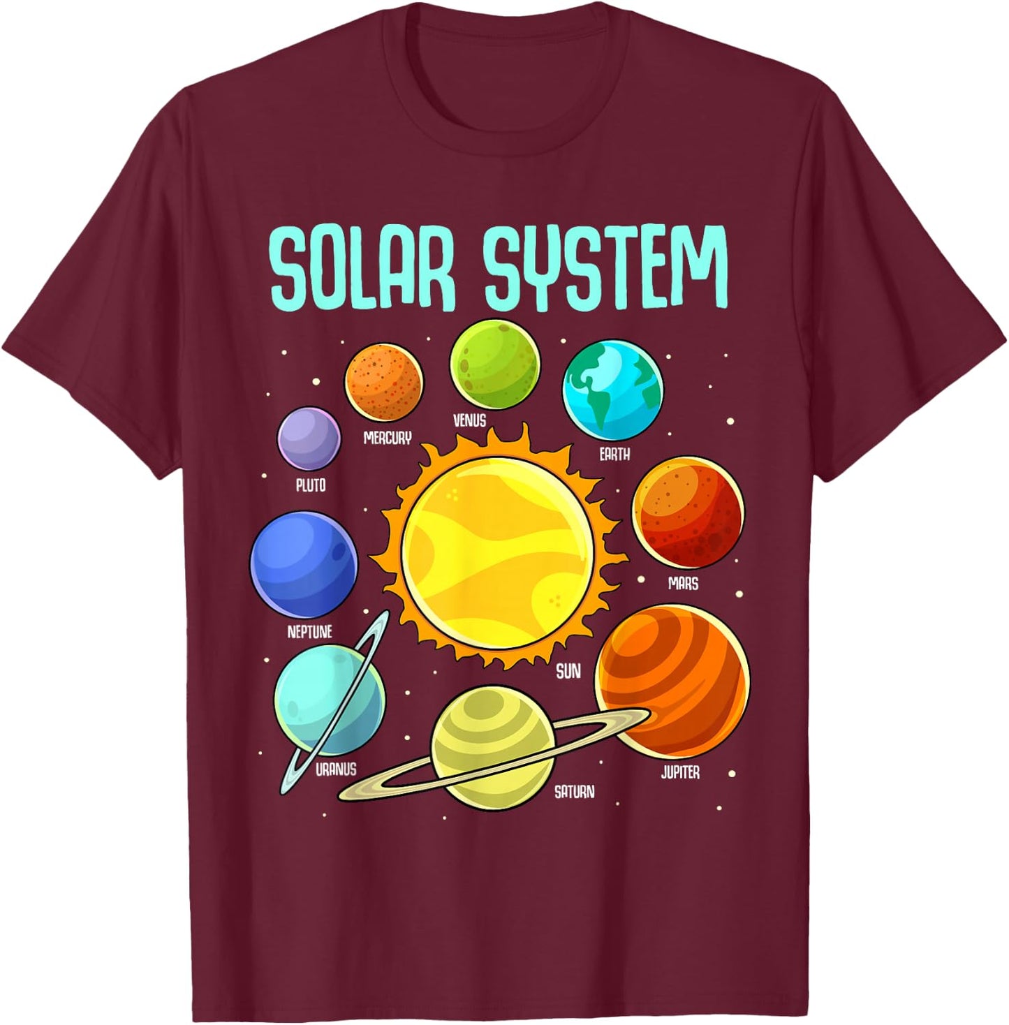 Solar Systems Planets Science Space Boys Girls STEM Colorful T-Shirt - T-Shirt | Maroon