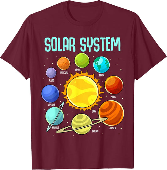 Solar Systems Planets Science Space Boys Girls STEM Colorful T-Shirt - T-Shirt | Maroon