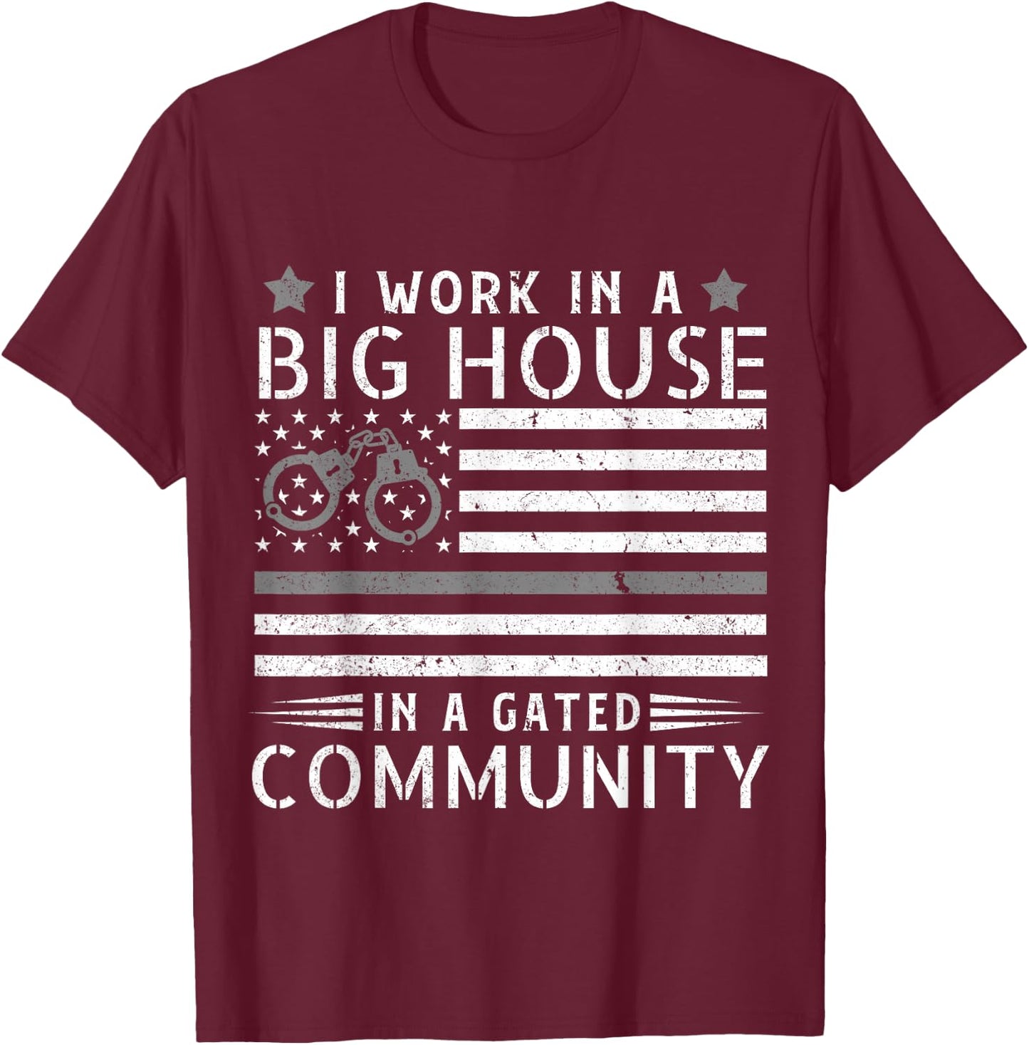 Funny Correctional Officer Work American Flag Distressed T-Shirt - T-Shirt | Maroon
