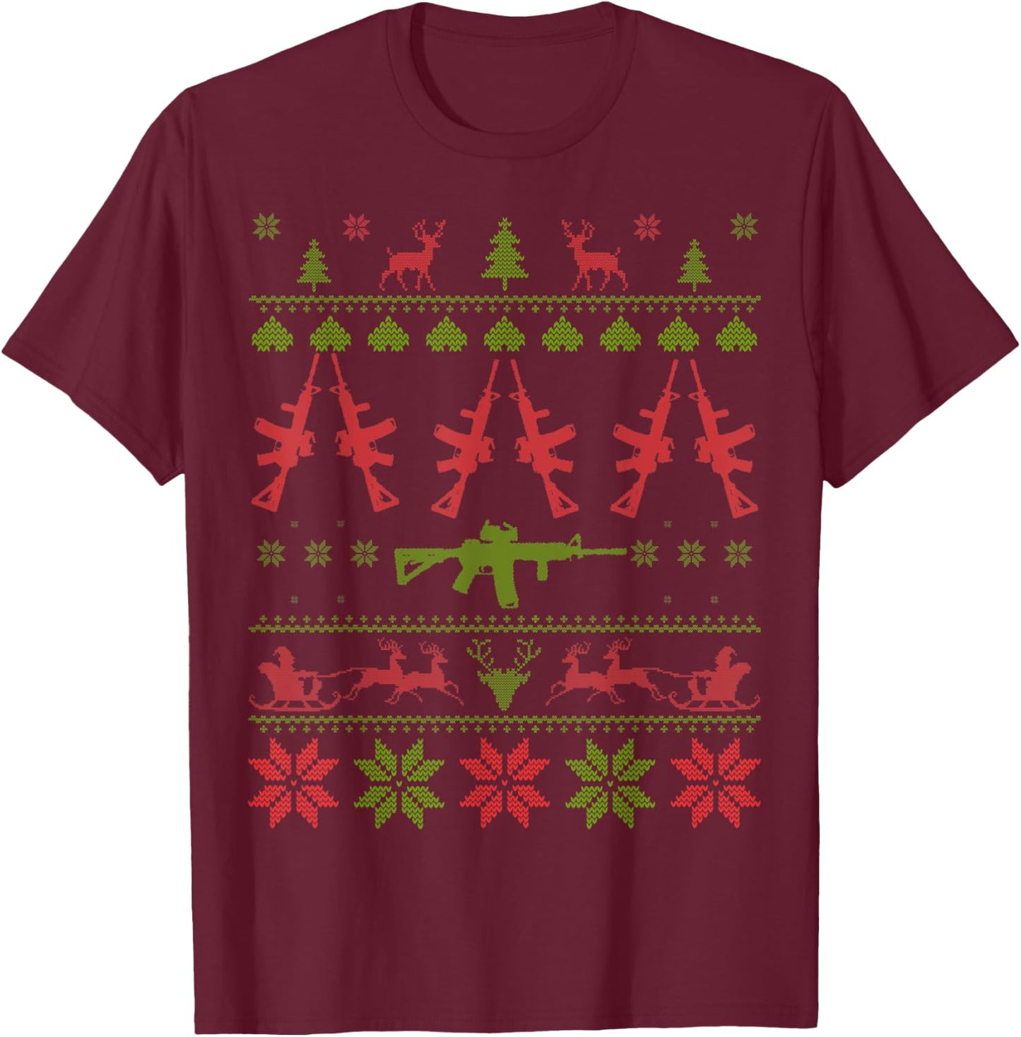 AR15 Ugly Christmas T-Shirt - T-Shirt | Maroon