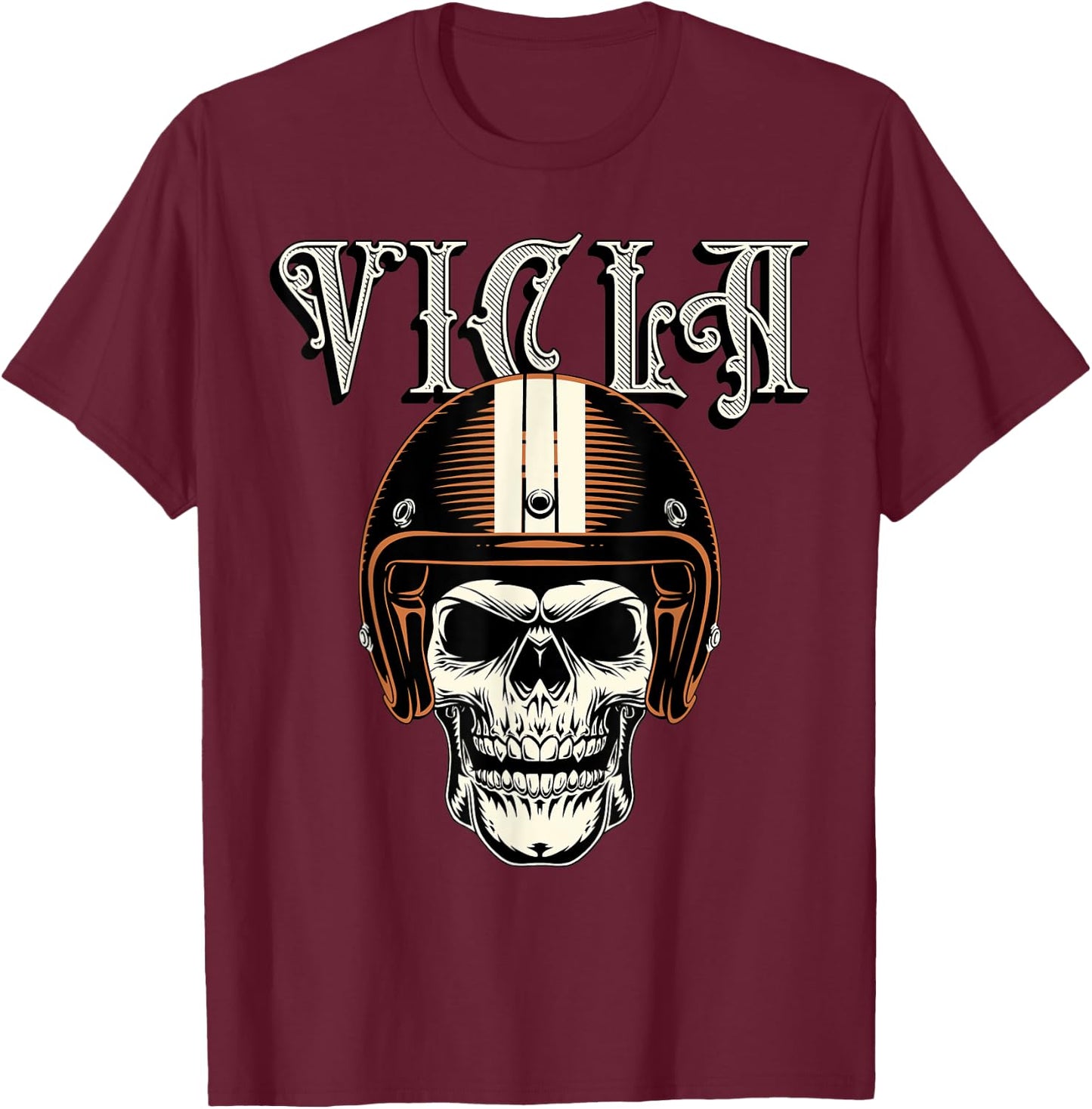 Vicla Gangster Biker Skull Motorcycle Rider Design T-Shirt - T-Shirt | Maroon
