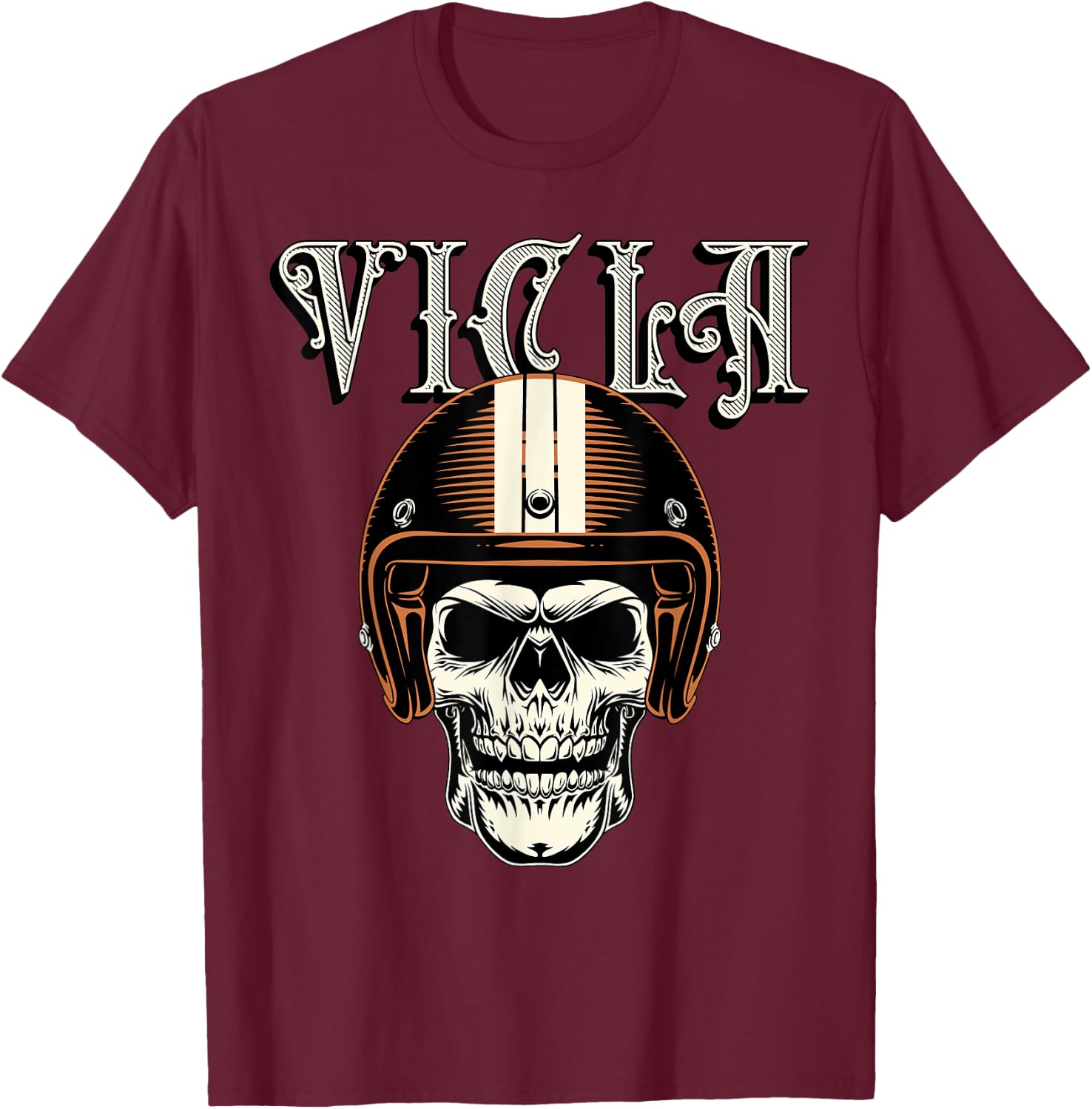 Vicla Gangster Biker Skull Motorcycle Rider Design T-Shirt - T-Shirt | Maroon