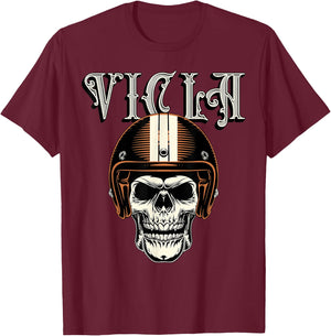 Vicla Gangster Biker Skull Motorcycle Rider Design T-Shirt - T-Shirt | Maroon