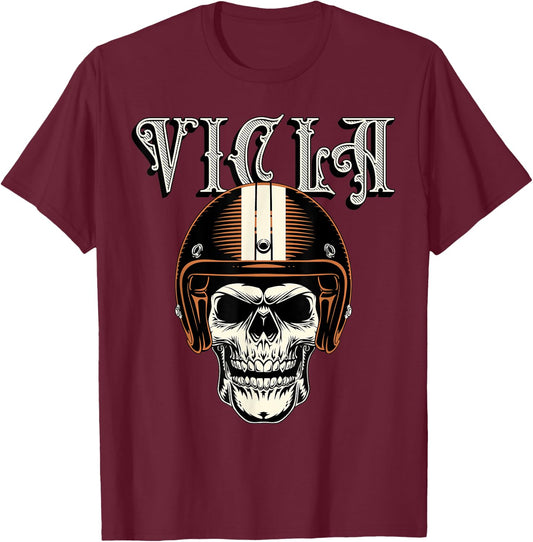 Vicla Gangster Biker Skull Motorcycle Rider Design T-Shirt - T-Shirt | Maroon