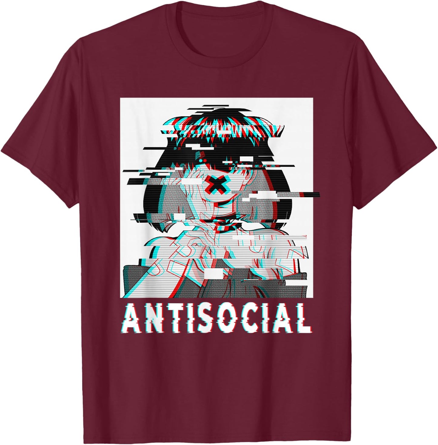 Antisocial Anti Social Anime Goth Girl Vaporwave Glitch 90s T-Shirt - T-Shirt | Maroon