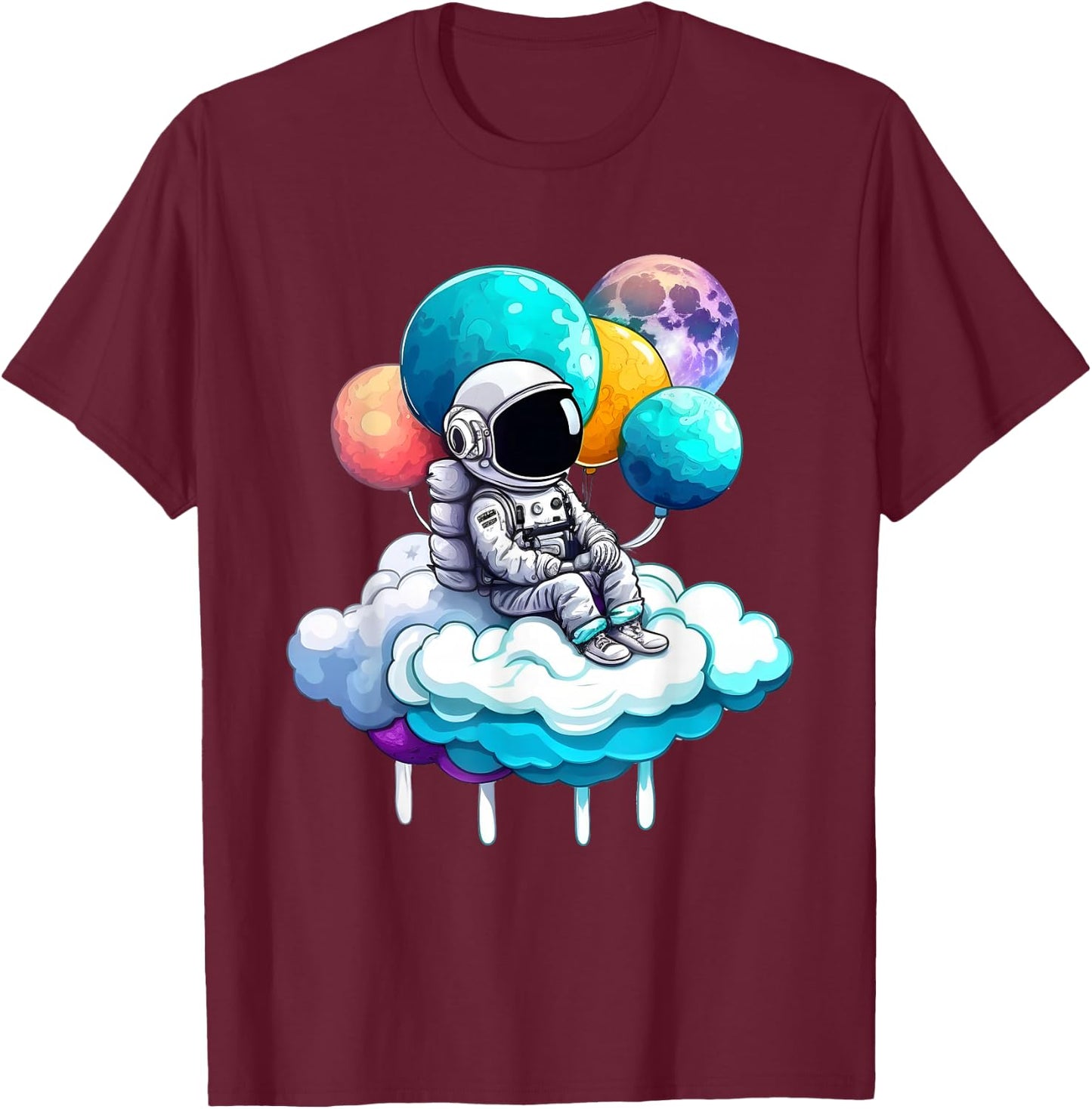 Cute Little Solar Sytsem Galaxy Cosmonaut Spaceman Astronaut T-Shirt - T-Shirt | Maroon