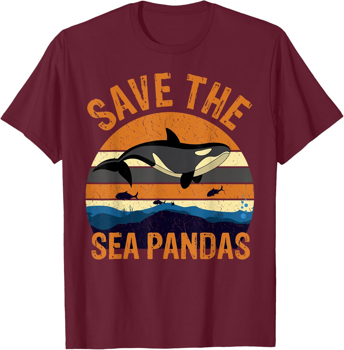 Save The Sea Pandas Rescue Killer Whale Orcas Marine Biology T-Shirt - T-Shirt | Maroon