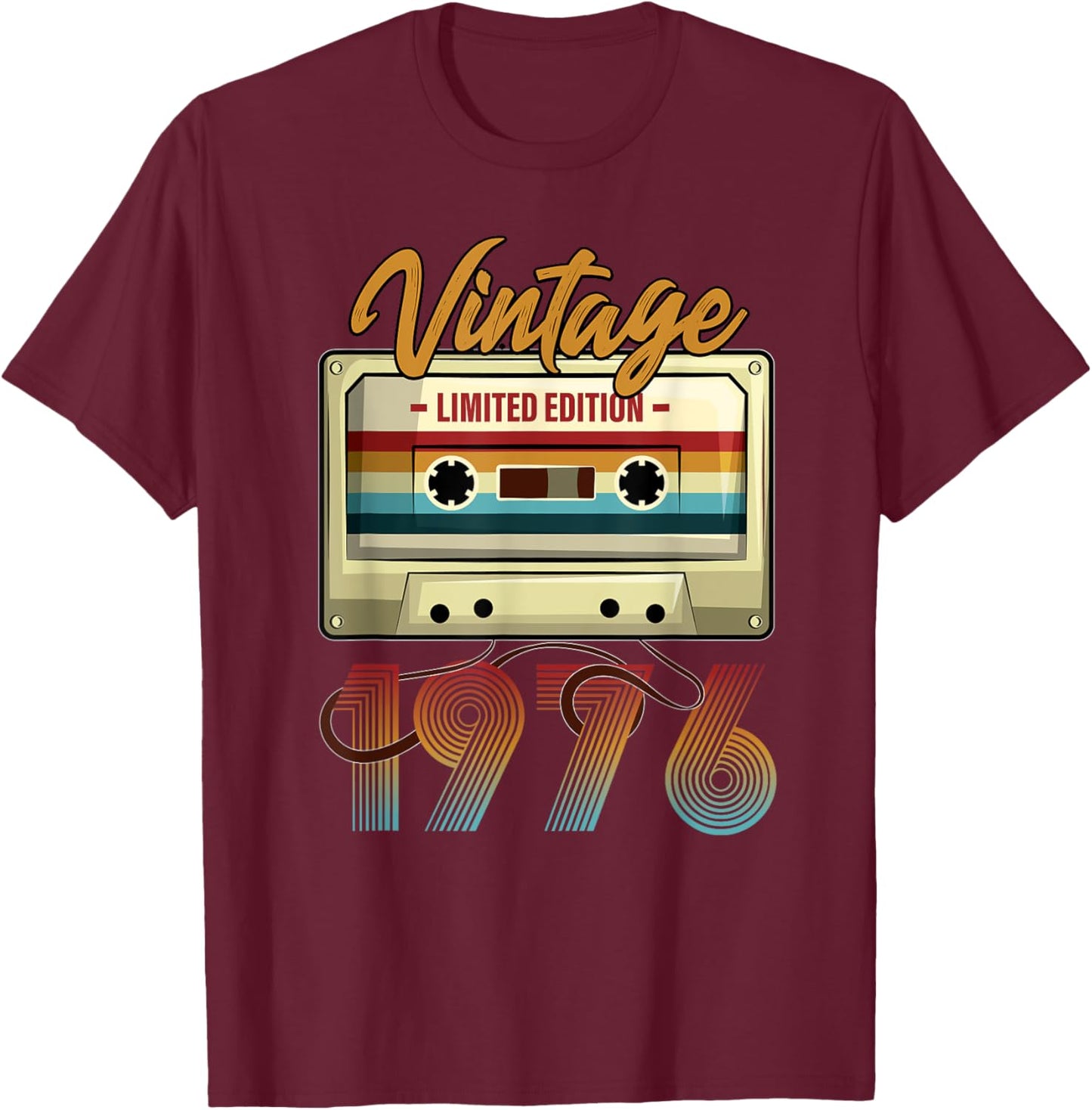 Vintage 1976 49th Birthday Cassette Tape Women B-Day T-Shirt - T-Shirt | Maroon