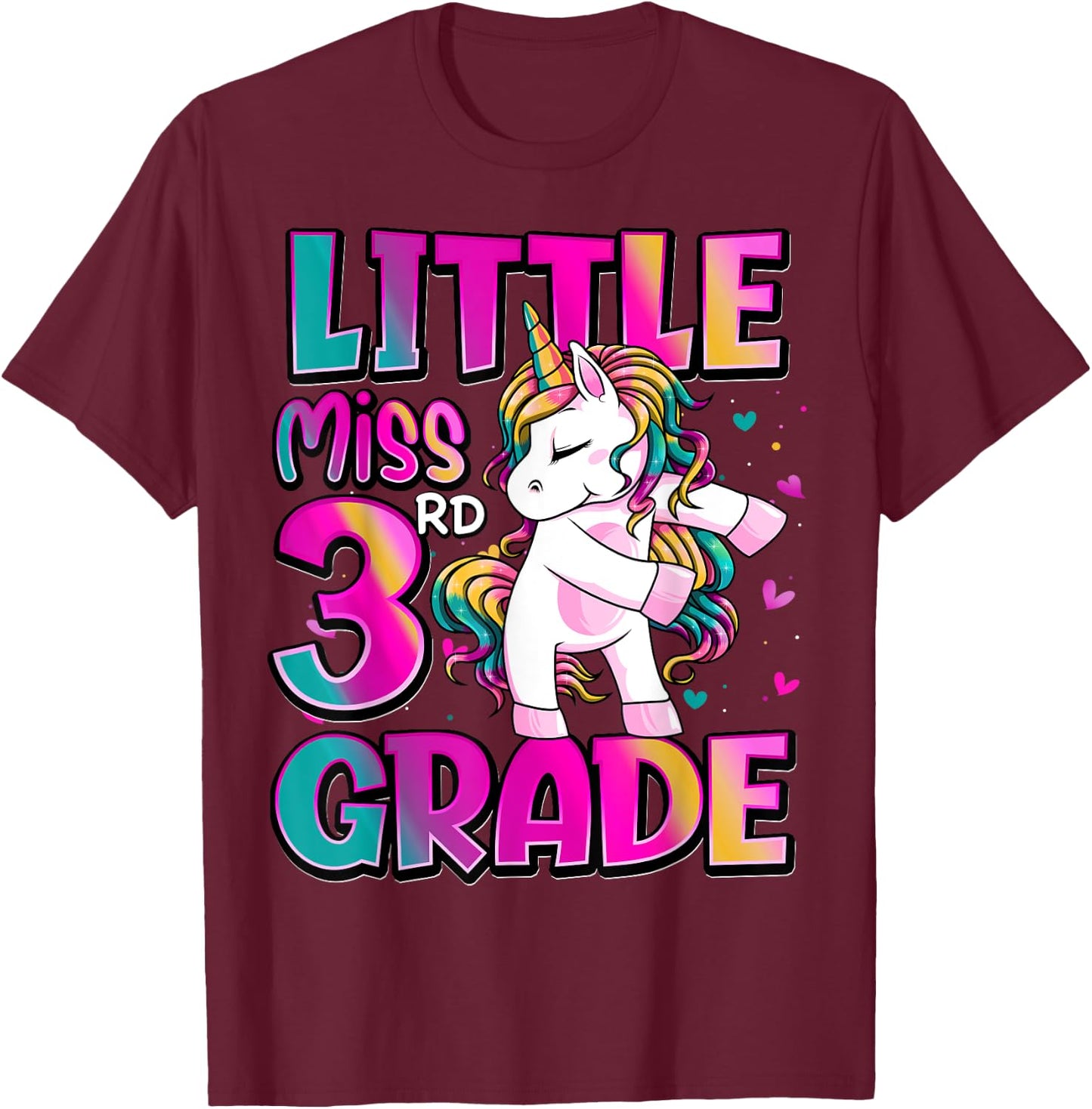 Little Miss 3rd Grade Unicorn Back To School 3rd Grade Girls T-Shirt - T-Shirt | Maroon