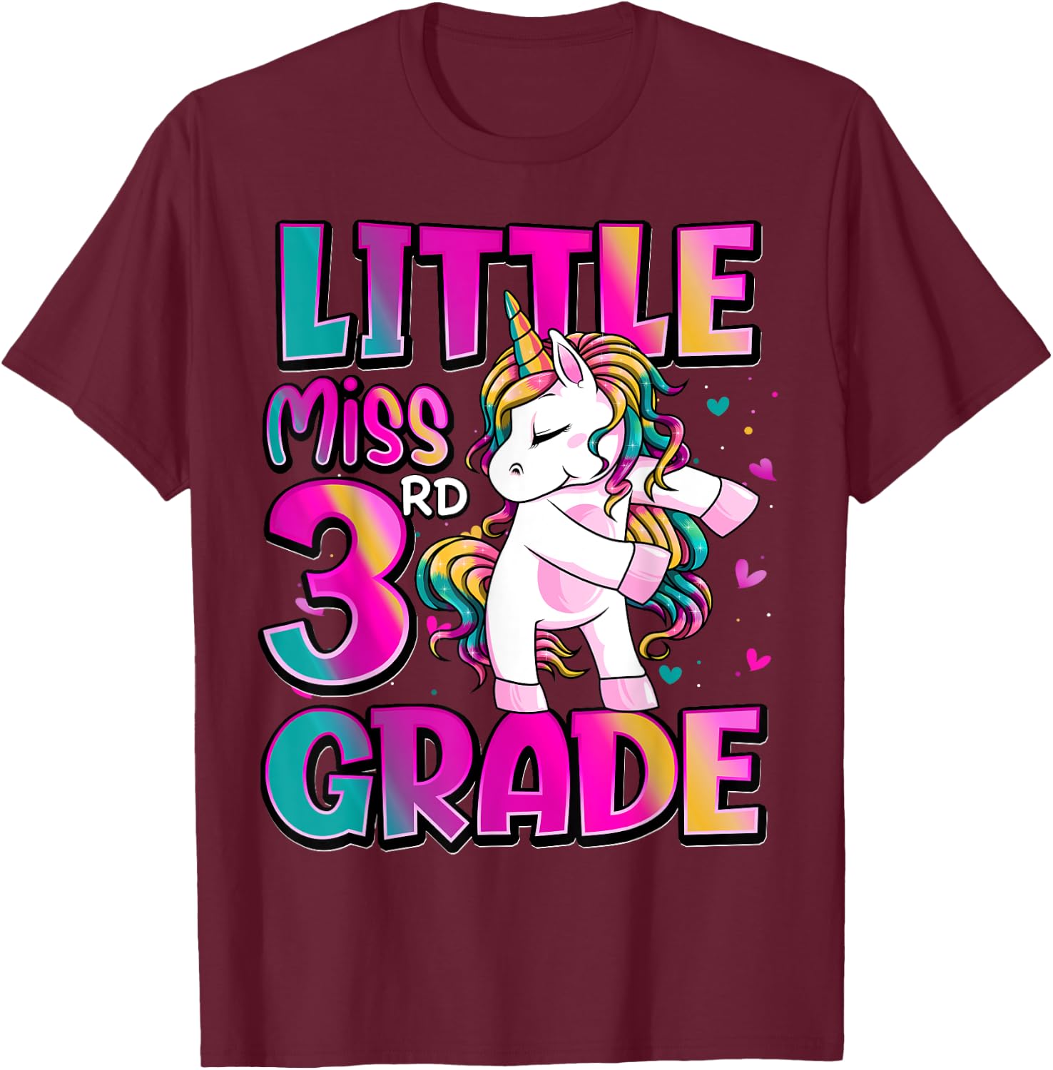 Little Miss 3rd Grade Unicorn Back To School 3rd Grade Girls T-Shirt - T-Shirt | Maroon