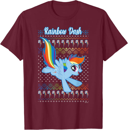 My Little Pony Christmas Rainbow Dash Ugly Sweater T-Shirt - T-Shirt | Maroon