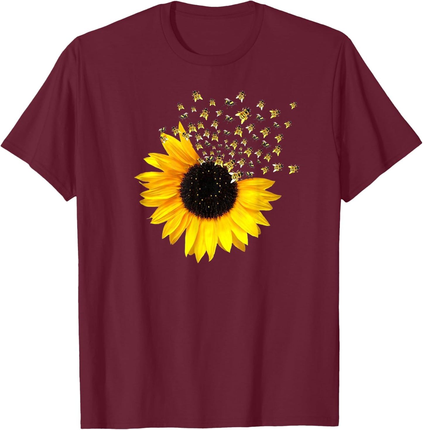 Bumble Bee. Honey Bees. Bee Lover. Sunflower. Yellow Flowers T-Shirt - T-Shirt | Maroon