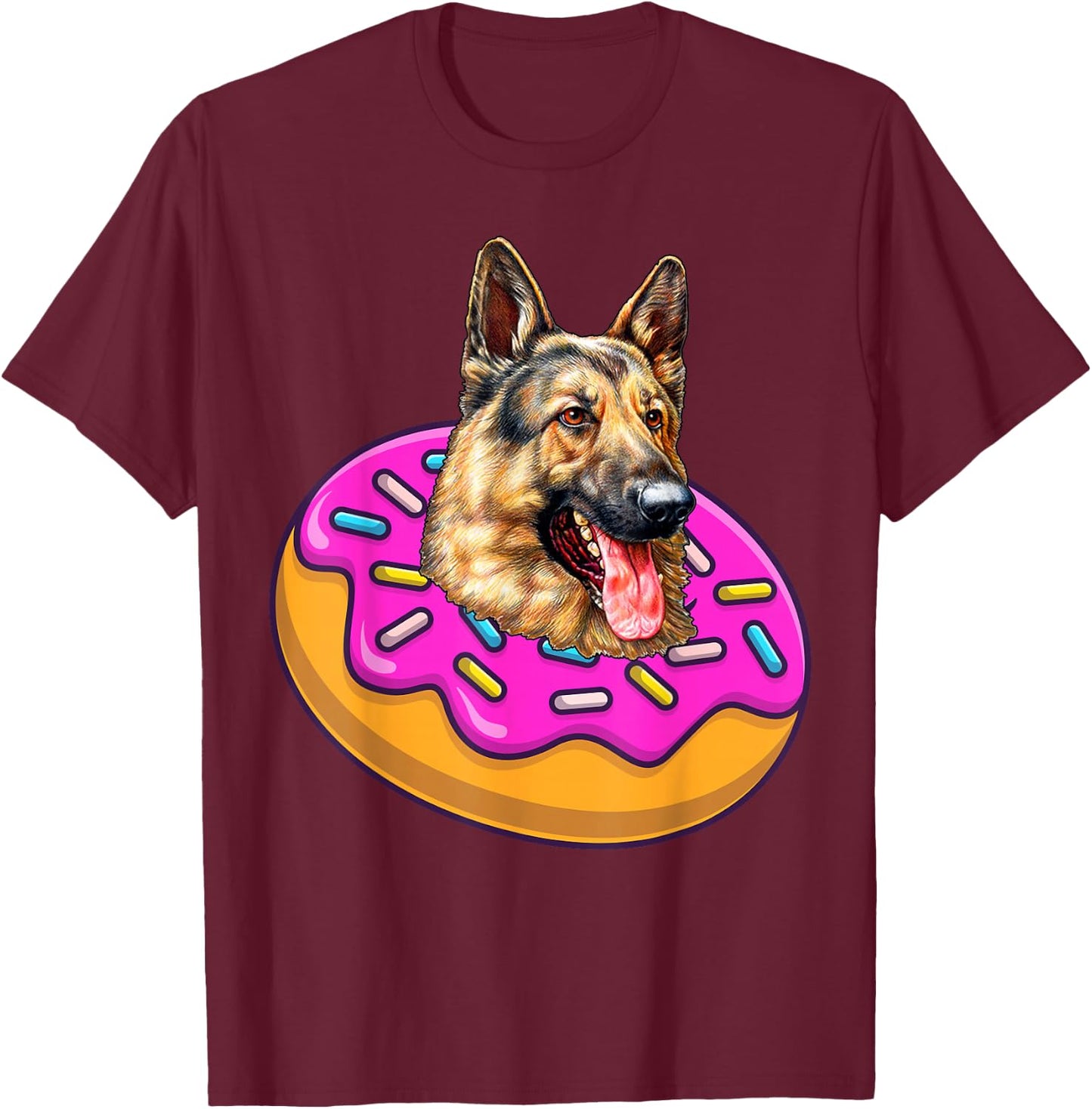 Funny German Shepherd Dog Donut Doughnut Lovers Bakers Kids T-Shirt - T-Shirt | Maroon