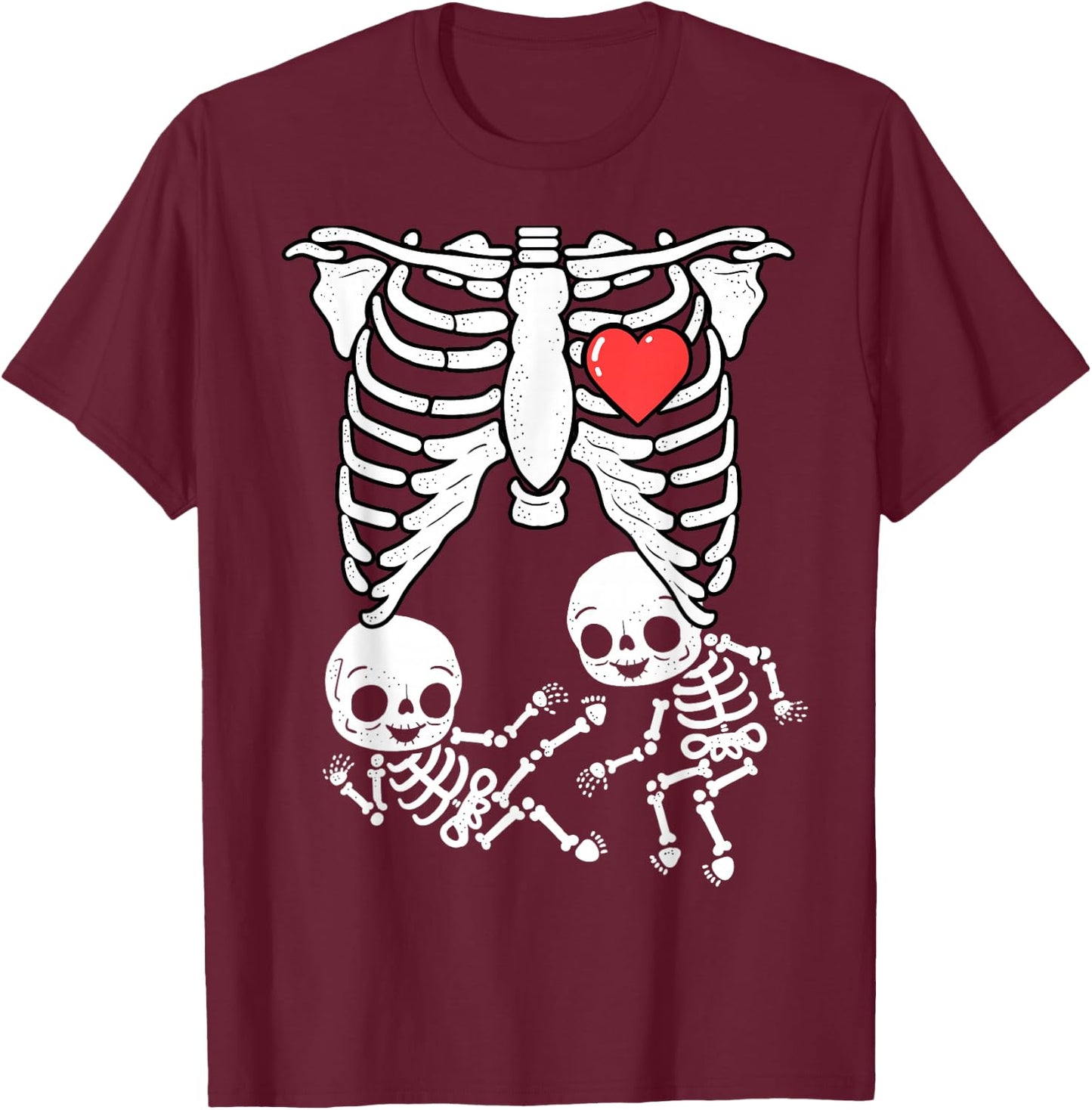 Skeleton Pregnancy Announcement Shirt Boy Twins XRay New Mom T-Shirt - T-Shirt | Maroon