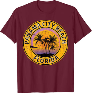 Panama City Beach Florida FL Vintage Retro 70s 80s Souvenir T-Shirt - T-Shirt | Maroon