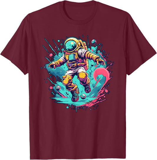 Doped Don -Adults Multicolor Astronaut Small Classic Fit Short Sleeve T-Shirt - T-Shirt | Maroon