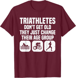 Funny Triathlon Design Men Women Triathletes Swim Bike Run T-Shirt - T-Shirt | Maroon