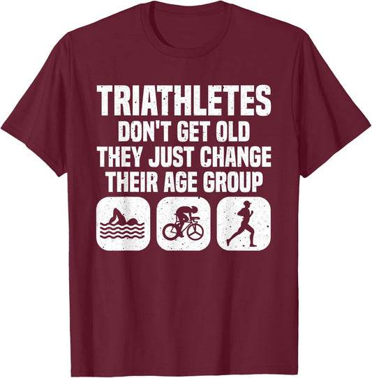 Funny Triathlon Design Men Women Triathletes Swim Bike Run T-Shirt - T-Shirt | Maroon