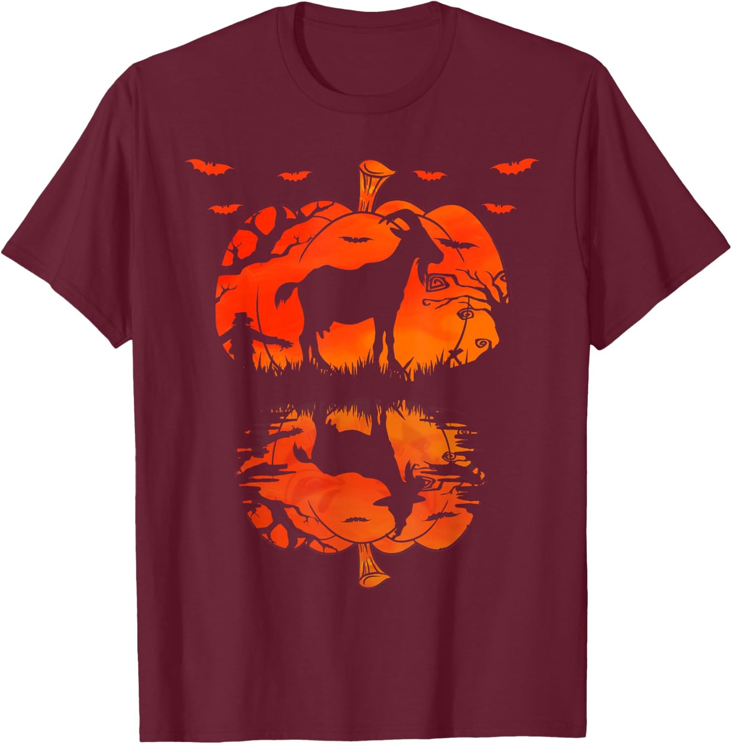 Goat Silhouette Pumpkin Halloween Funny Goat Witch T-Shirt - T-Shirt | Maroon