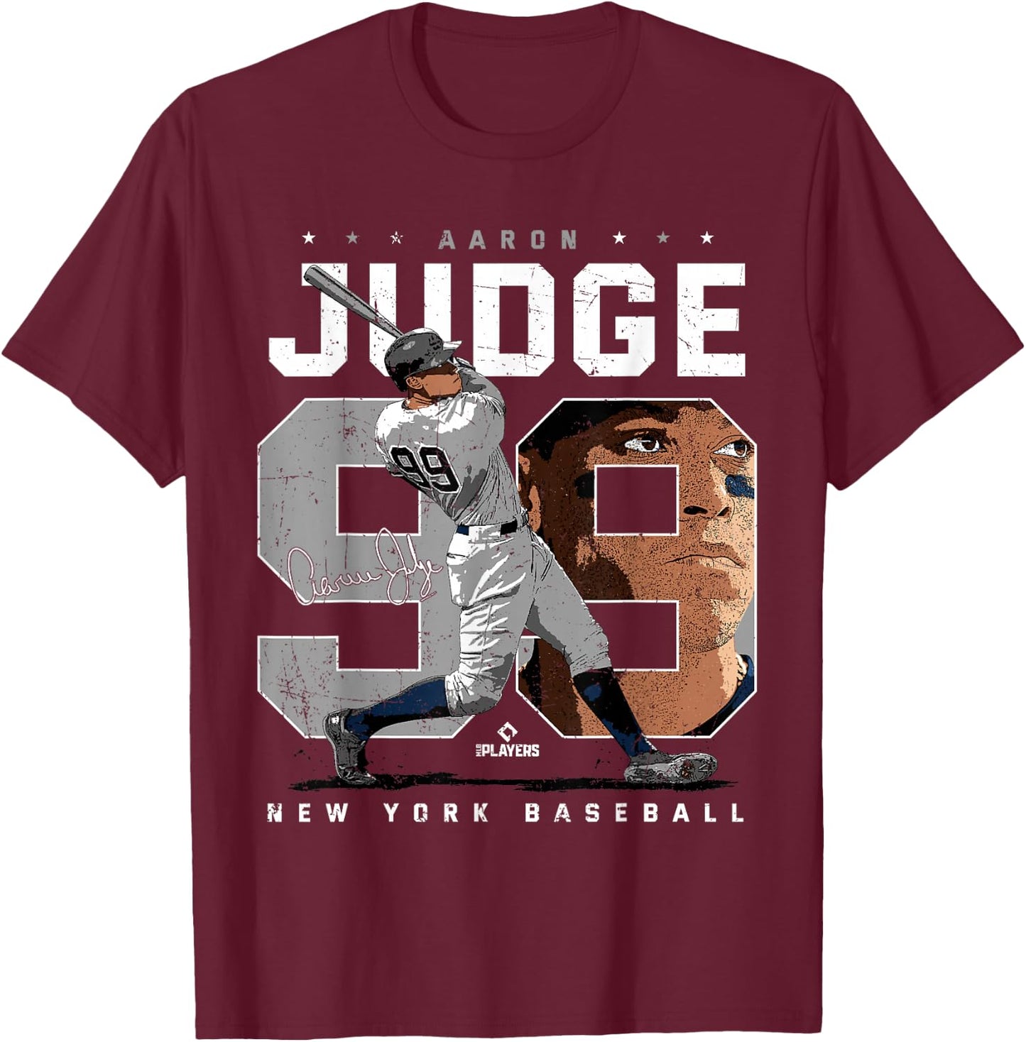 Aaron Judge Number Portrait Baj New York MLBPA T-Shirt - T-Shirt | Maroon